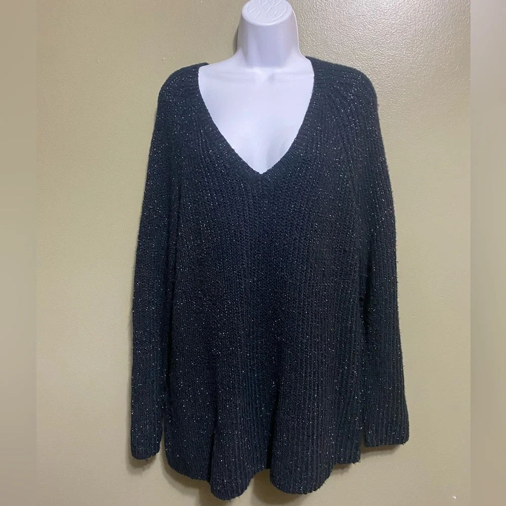 Lucky Brand‎ Sparkly Black V-Neck Sweater, Size XL